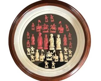 Carved Chess Pieces In Round Shadow Box