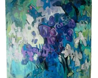 Acrylic On Canvas Lilacs And Iris By Darien Artist Britt Baer