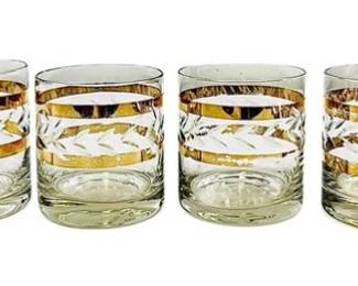 Mid-Century Modern Gold Banded Bar Glasses (Set Of 4)