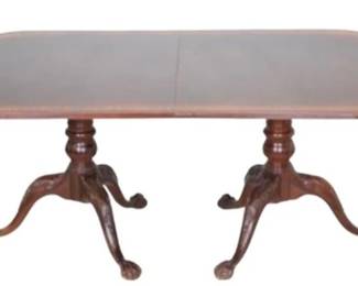 Ethan Allen 18th Century Banded Mahogany Double Pedestal Dining Table