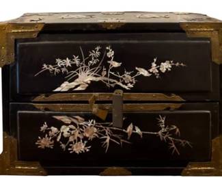 Black Lacquered Case With Mother Of Pearl Decoration