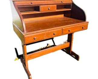 Vintage Desk With Trestle Base, Drawers, & Cubbies