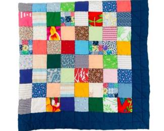 Reversible Hand-made Baby Quilt With Navy Trim