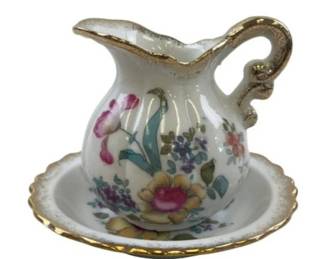 Vintage Royal Crown Hand Painted Pitcher With Dish - Gold Trim Flowers Design 4 - Labeled 44/109