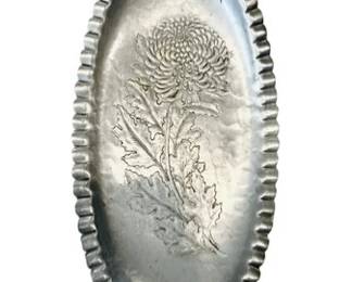 Hand Wrought Vintage Aluminum Tray - Trade Continental Chrysanthemum Pattern