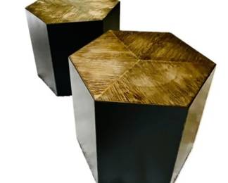 Metal Hexagonal Designed Coffee Tables With Woodgrain Finish Tabletops
