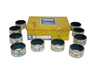 Cloisonne Napkin Rings Set of 10 Brass/Enamel