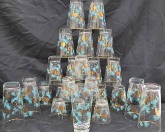 Libbey David Douglas Turquoise Gold Glassware Set