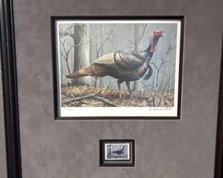 1985 Wild Turkey Print and stamp - by Maynard Reece
