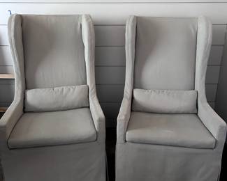 Restoration Hardware - Pair of Wingback Chairs on Castors in Belgian Flax Linen