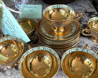 Czech China "Bohemia" with 24K Incrusted Card with Platinum Center Cups and Saucers