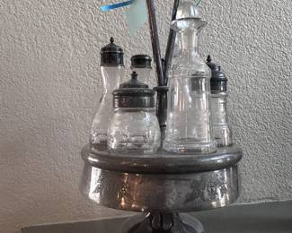 Cruet Set, Etched Glass and Silverplate
