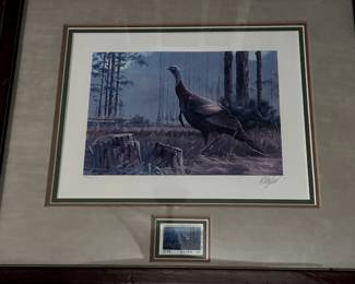 1986 Florida Wild Turkey print and stamp - by Bob Binks