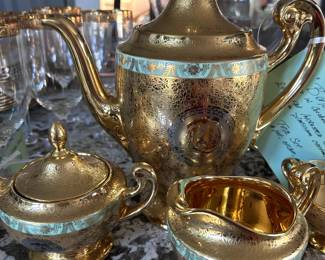Czech China "Bohemia" with 24K Incrusted Card with Platinum Center Complete Tea Set