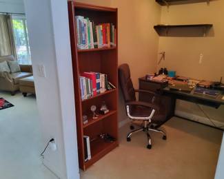 Golf Collection of Books, Excecutive Leather and Chrome Desk Chair, Glass and Metal Office Desk