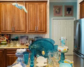 Entertaining items galore! 
Pot rack is also for sale.