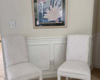 Pair of white parsons chairs – – six available