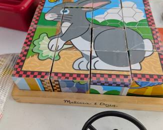 A sturdy and engaging wooden block puzzle by trusted brand Melissa & Doug. This set features [number] blocks that can be arranged to form different charming pictures (e.g., a bunny). Excellent for problem-solving, spatial reasoning, and fine motor skills.
