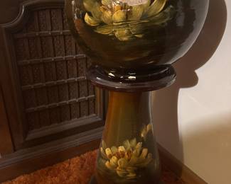 AMERICAN STANDARD GLAZE FLORAL MOTIF ART POTTERY JARDINIERE AND PEDESTAL
