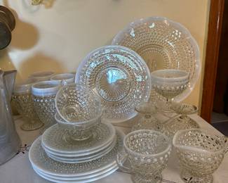 White Opalescent Hobnail Dishes