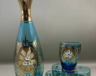 Bohemian Glass Decanter & Glasses (5)