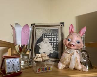 Lamp, Art Deco Frame, Vintage Rubber Face Plush Rabbit