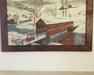 Charming Oil on Canvas Folk Art.