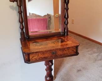 Stunning burled walnut shaving stand.