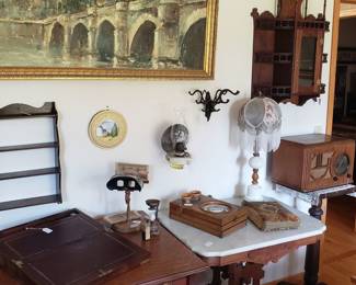 Writing table, original art, marble top table.....