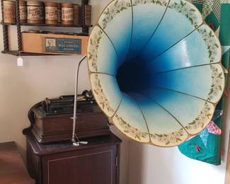 Edison phonograph and many cylinders.