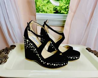 NEW Jimmy Choo Palm Pearl embellished wedge sandals 10.5