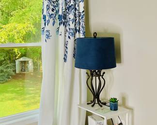 Side Table, Accent Lamp with Matching Curtains