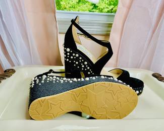 NEW Jimmy Choo Palm Pearl embellished wedge sandals 10.5