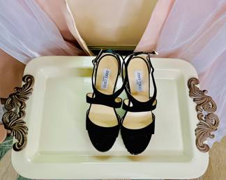 NEW Jimmy Choo Palm Pearl embellished wedge sandals 10.5