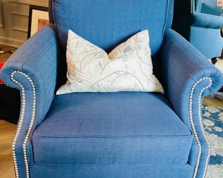 Wingback accent chair with nailhead trim and turned wood feet, set of 2