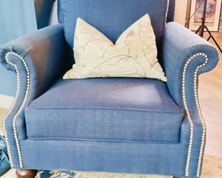 Wingback accent chair with nailhead trim and turned wood feet, set of 2