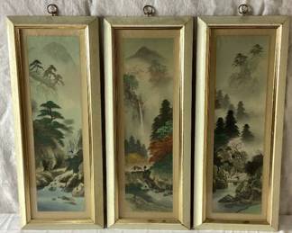 Vintage Set of 3 Framed East Asian Landscape Paintings
