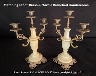 Matching Brass & Marble Candelabras