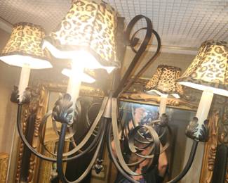 Leopard Print Lamp Shades on hanging Chandelier                  2 matching available