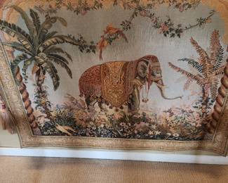 Fantastic Royal Elephant French Tapestry  wall hanging.  Replica of the original held in the Louvre Museum in Paris - attributed to Jean Baptiste Huet in the 17th Century, Woven at the Aubusson Carpet Factory  $150.00   Under counter Lighting $50