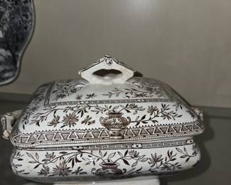 Antique Victorian Two handled Honfleur, P.B. & S. lidded Tureen' English Pottery transferware $50