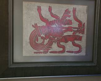 Mayan Color Stone Temple Rubbing  Signed Lower right   P.  Argaez  P.                 $175.