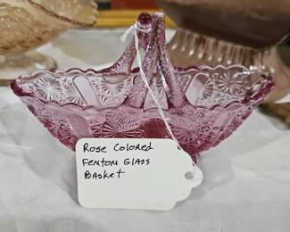 ROSE COLORED FENTON GLASS BASKET