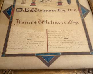 Antique framed Painting Memorial to DB Wetmore 15x18