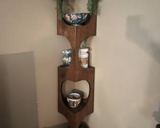 Unique handmade sold wood corner cabinet/plant stand.