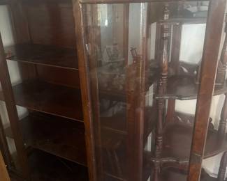 Beautiful solid oak china cabinet with open shelves on the left side