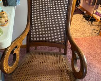 antique oak rocker with cane seat
