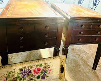 These two end tables with leather inlay are gems of yesteryear...