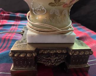 Beautiful Retro Glass, Brass, and Marble Table Lamp