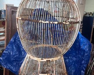 Over 6 foot tall Art Nouveau Wrought Iron Bird Cage On Stand. Good Metal!